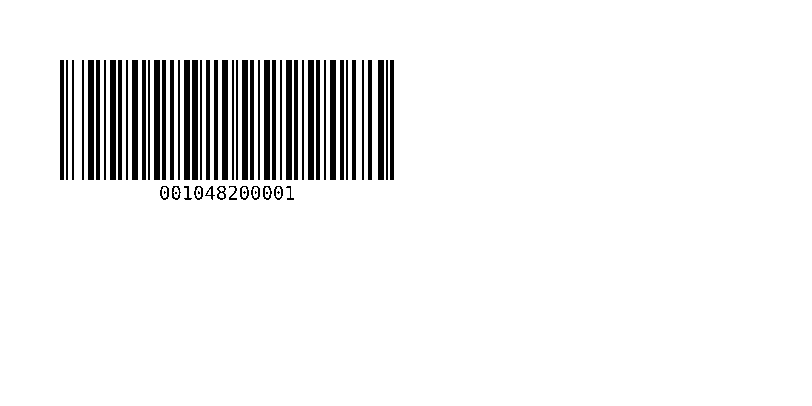 Code 128 of the digits 001048200001 encoded one by one, 334 dots wide