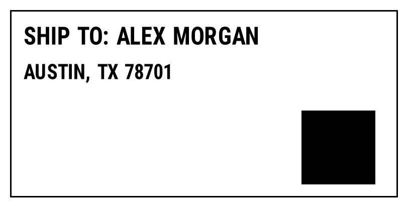 The label redrawn in 203 dpi dots, border and square fully inside