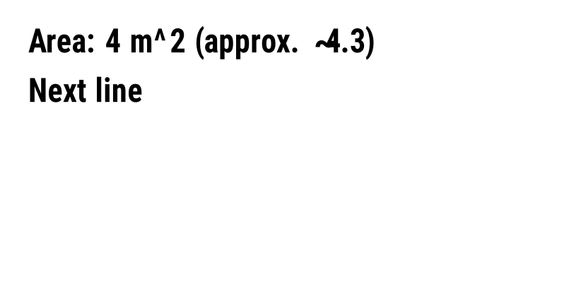 Label with the full line Area: 4 m^2 (approx. ~4.3), caret and tilde included