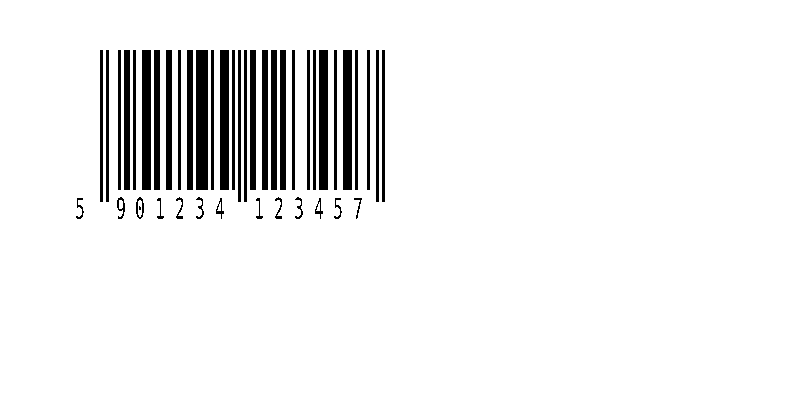 EAN-13 barcode for 590123412345 with the computed check digit 7 printed at the end