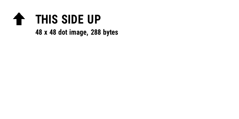 A black arrow pointing up drawn with ^GF next to the text THIS SIDE UP