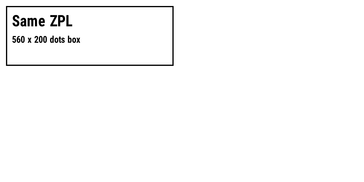 The same ZPL at 300 dpi: the box covers less than half of the label width