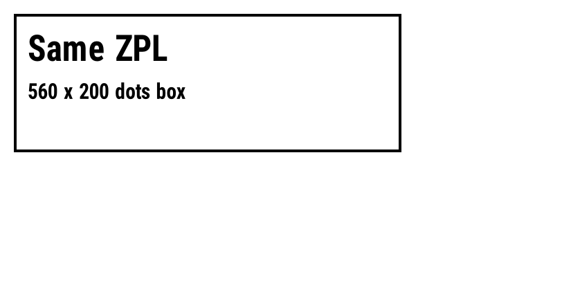 A 560 by 200 dot box on a 4 x 2 in label at 203 dpi: it fills two thirds of the width